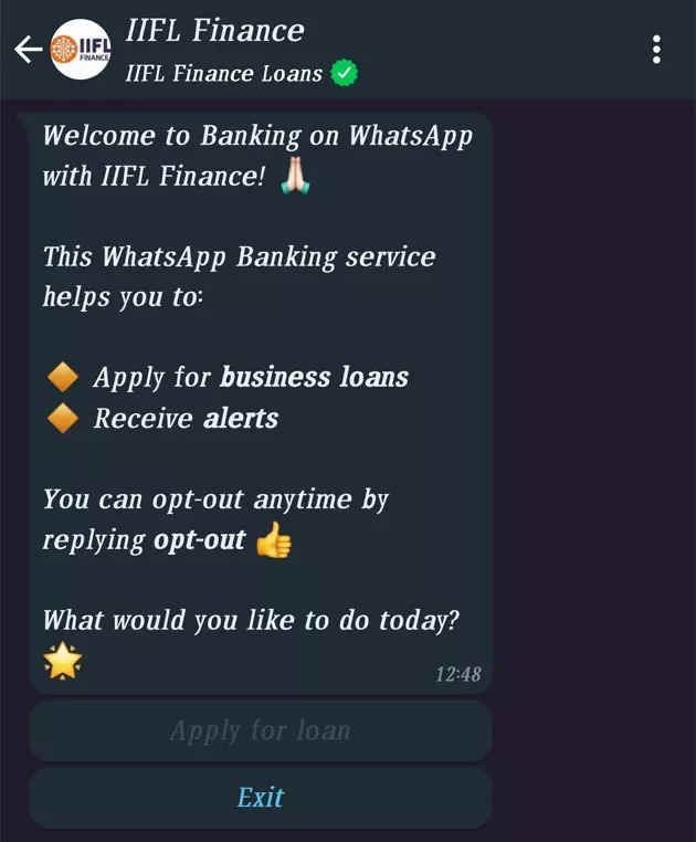 IIFL whats app loan message screensho